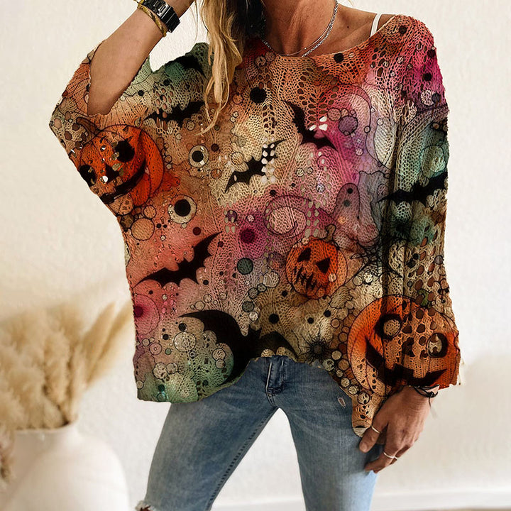 Halloween-print cut-out long-sleeve top