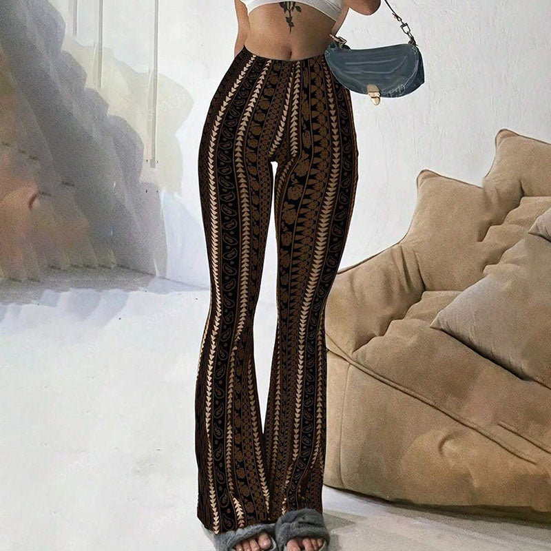 Retro Bohemian Print High-Waisted Flared Pants