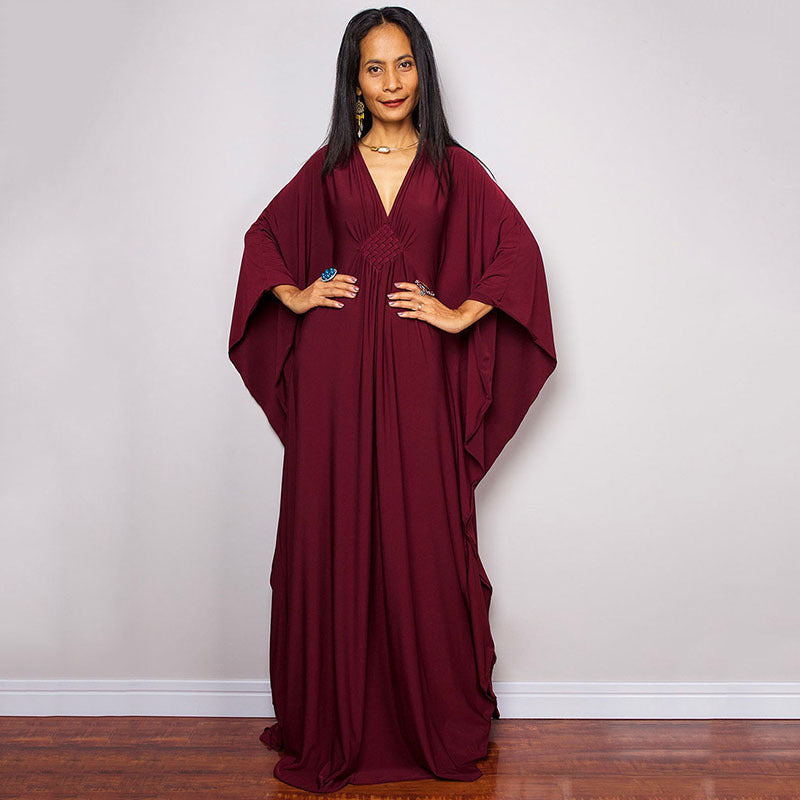 Deep V-neck batwing sleeve dress cover-up
