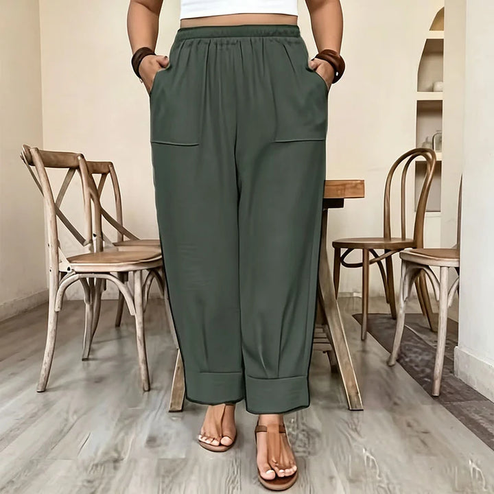 Plus-size casual elastic wide-leg trousers