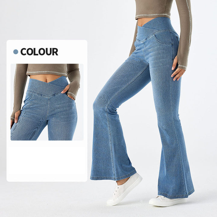 High-Waisted Crisscross Stretch Kick-Flare Jeans