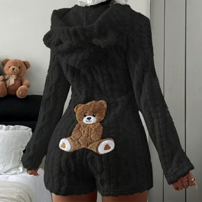 Cute bear pattern plush romper loungewear