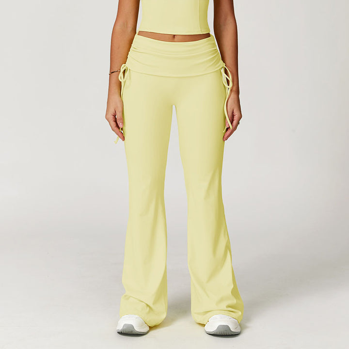Fold-over high-waisted slight-flare athletic pants