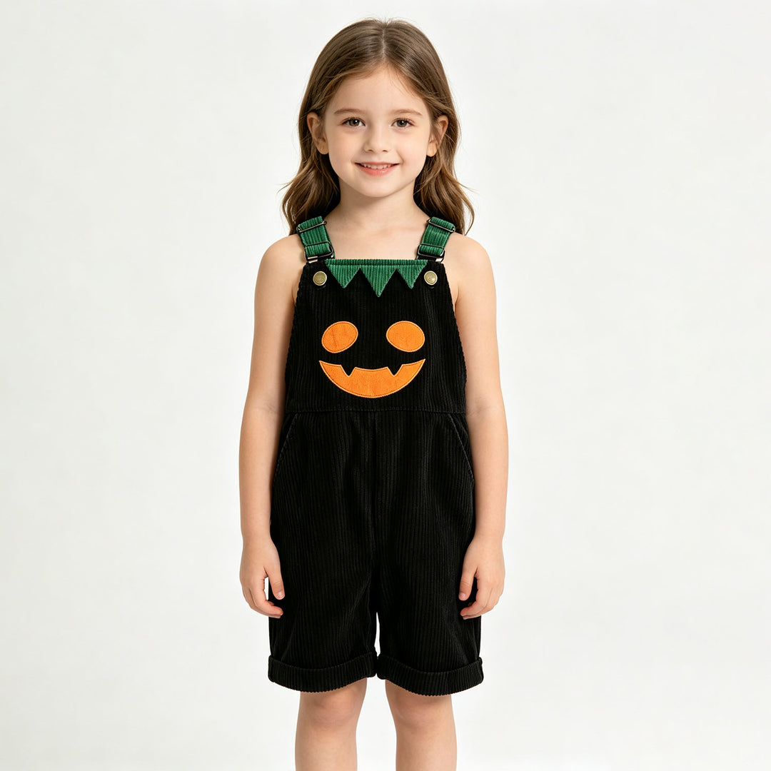 Children's Halloween Pumpkin Face Print Bib Shorts