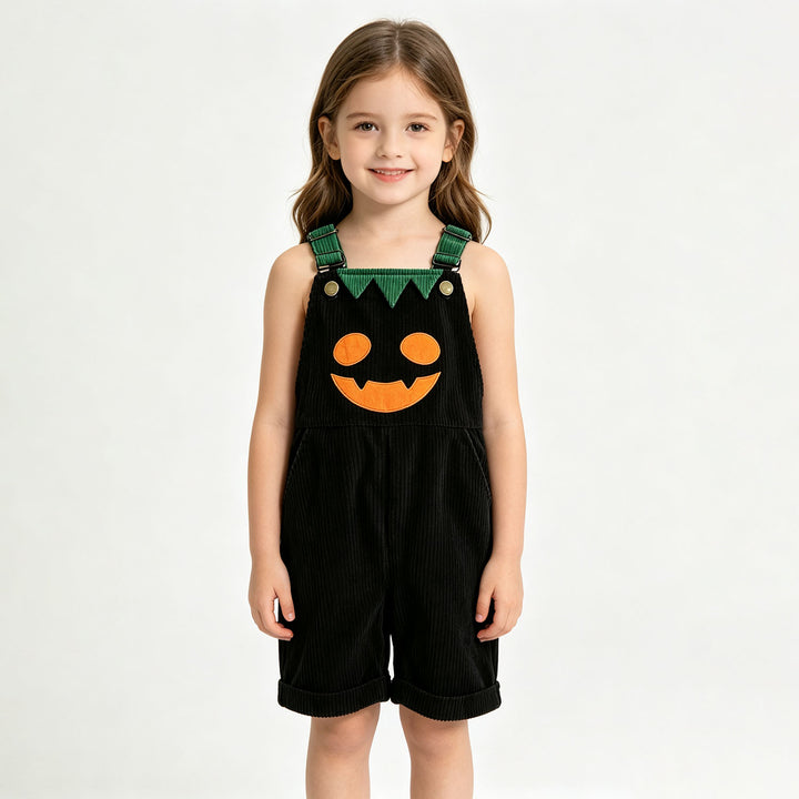 Children's Halloween Pumpkin Face Print Bib Shorts