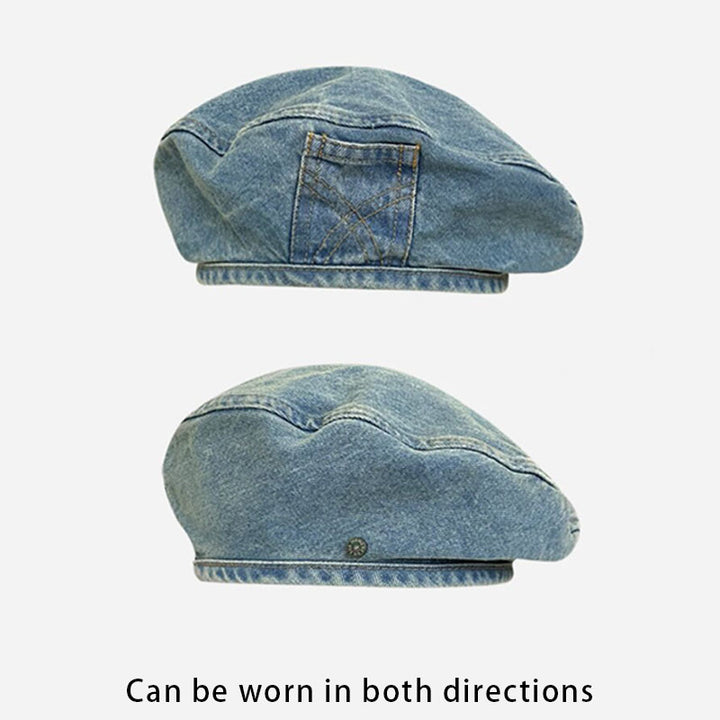 Vintage washed denim beret