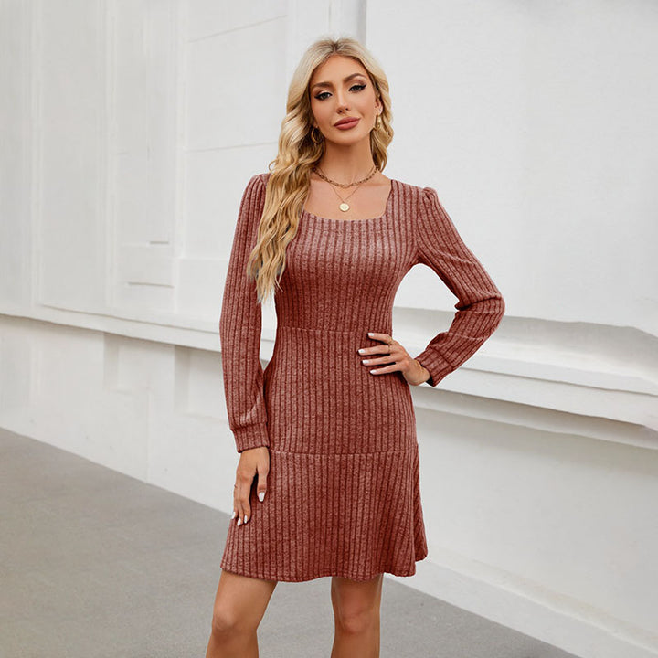 Square-neck ribbed dress