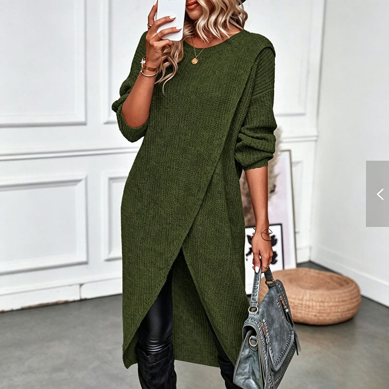 Asymmetrical cross knit dress