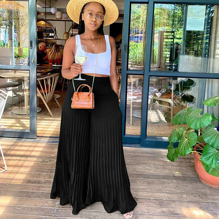Casual pleated wide-leg pants