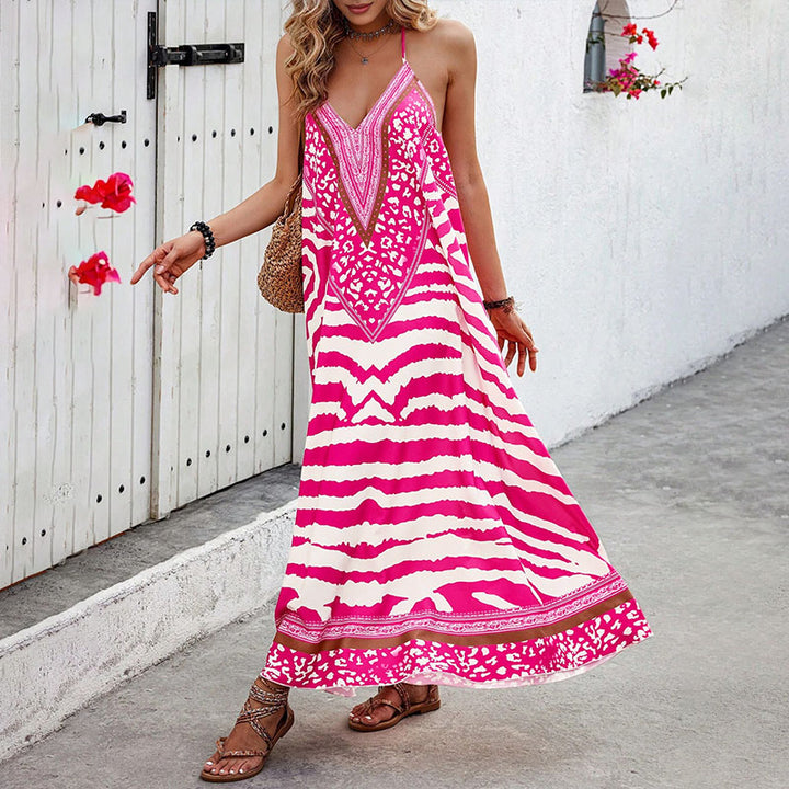 Bohemian resort-style printed dress