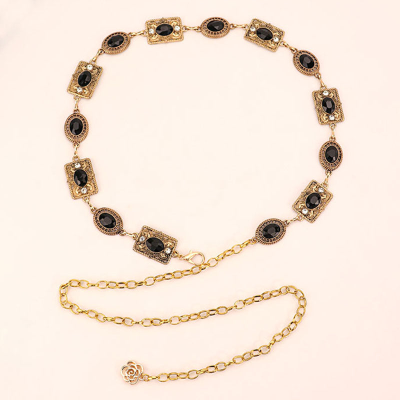 Bohemian style vintage rhinestone-encrusted waist chain belt