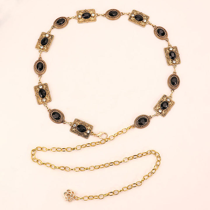 Bohemian style vintage rhinestone-encrusted waist chain belt