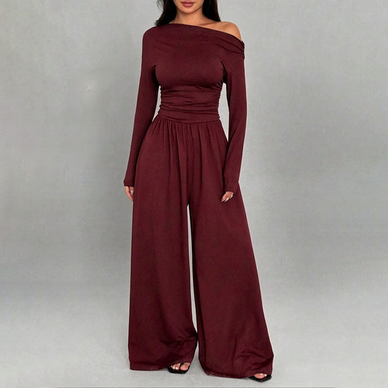 Off-the-shoulder wide-leg jumpsuit