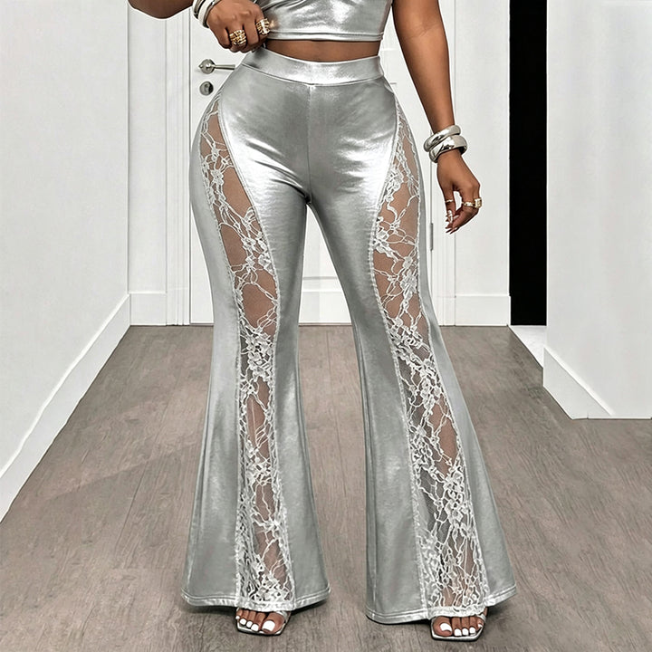 Lace-panel flare pants