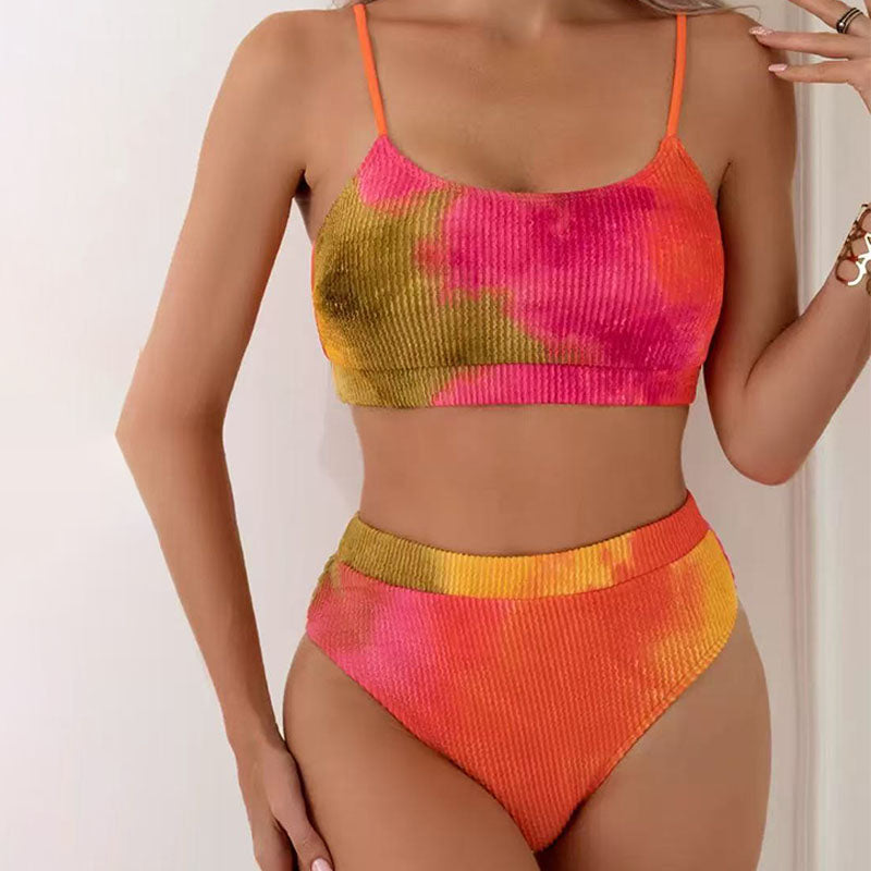 Textured U-Neck High-Waisted Bikini Set