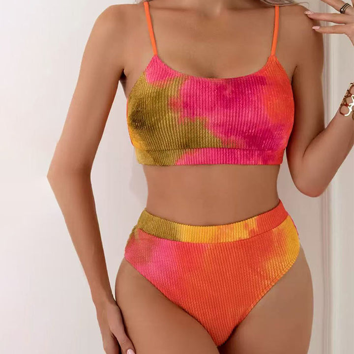 Textured U-Neck High-Waisted Bikini Set