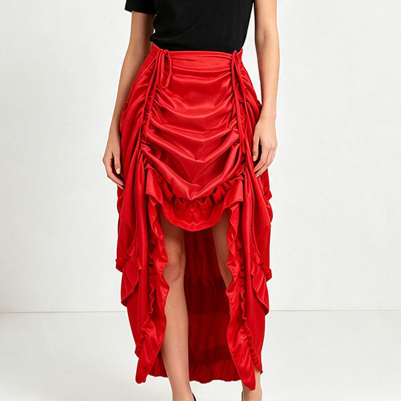 High-waisted irregular ruched ruffle maxi skirt