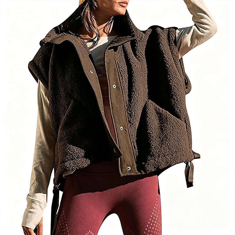 Sleeveless Stand-Collar Plush Warm Jacket