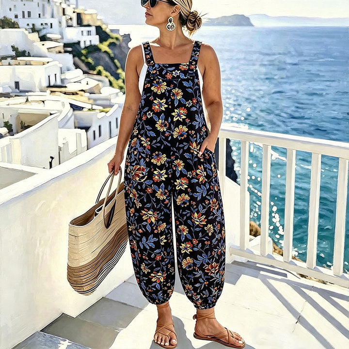 Plus-size casual printed camisole jumpsuit