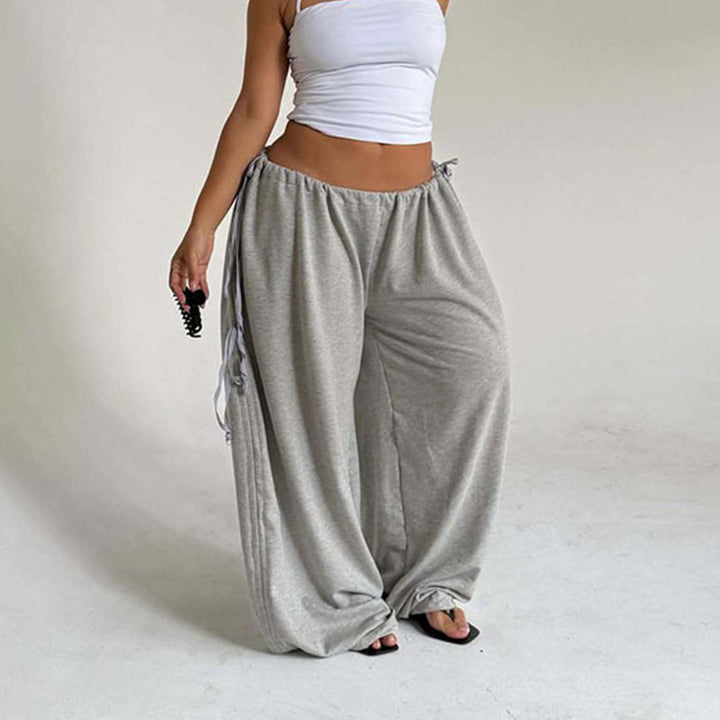 Side-drawstring ruched wide-leg trousers