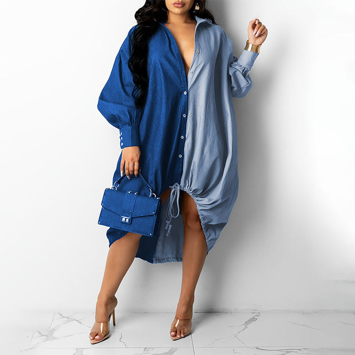 Color-blocked patchwork irregular hem dress