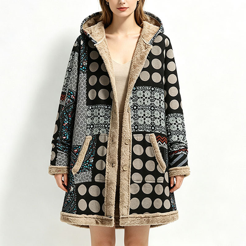 Retro patchwork plush hooded jacket