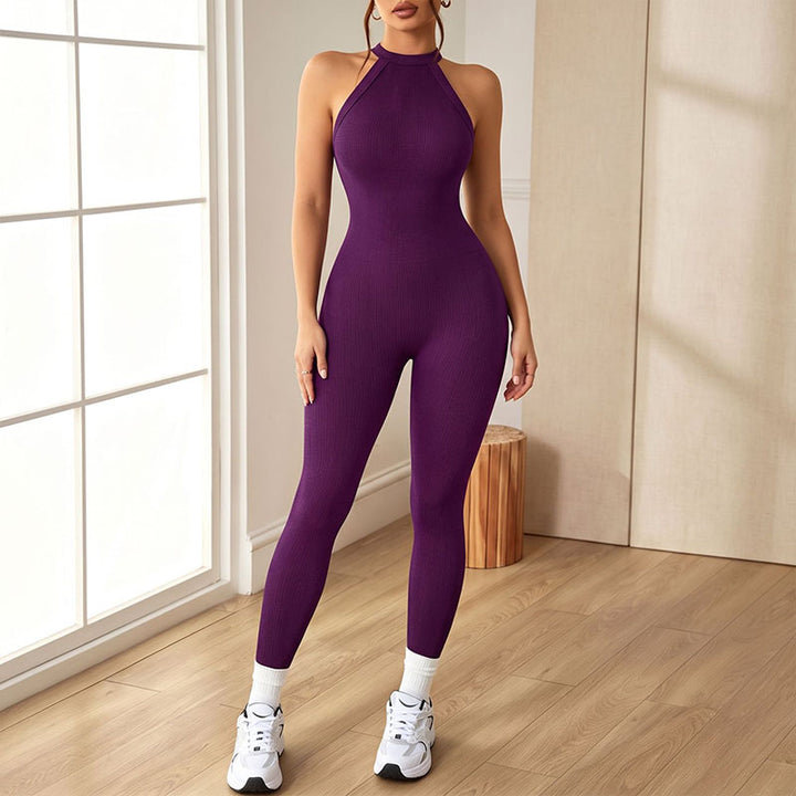 High-neck halter sleeveless athletic bodysuit