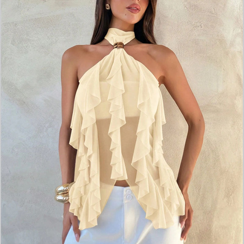 Irregular hem ruffle halter top