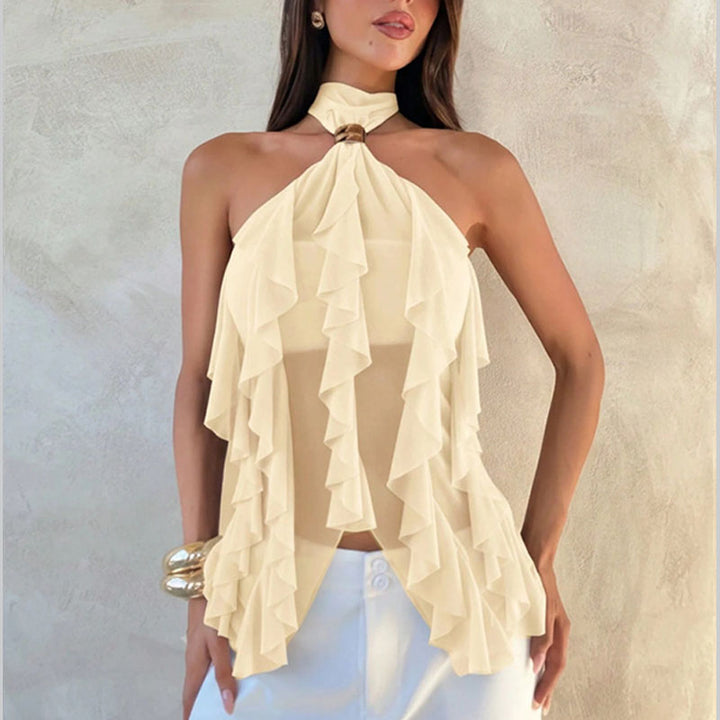Irregular hem ruffle halter top