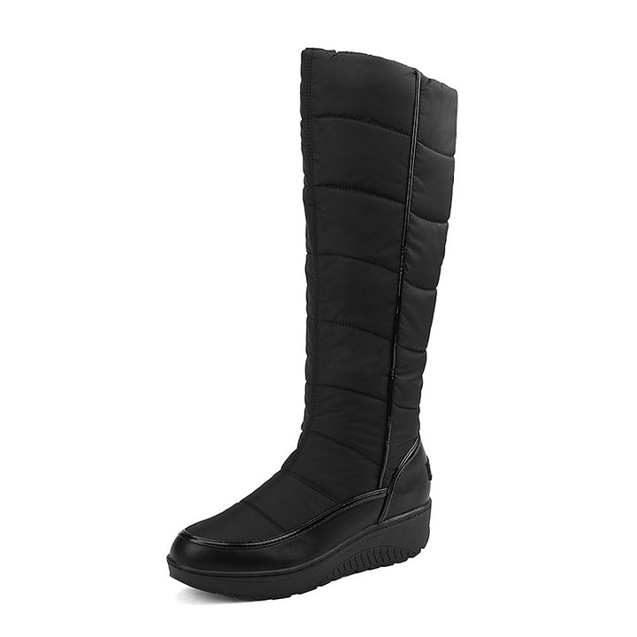 Striped, thick-soled, non-slip tall snow boots