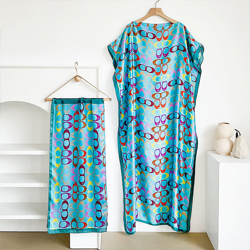 Geometric print beach shawl and dress