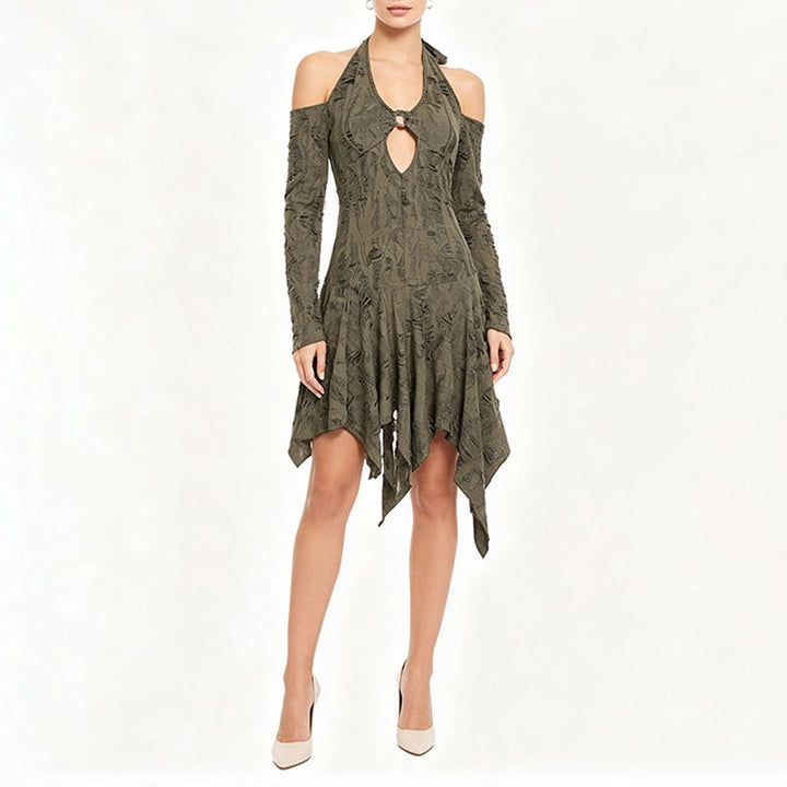 Deep-V Backless Textured Dress