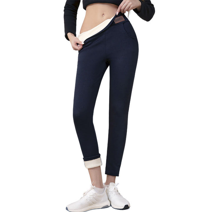 Fleece-lined high-waisted stretch slim-fit trousers