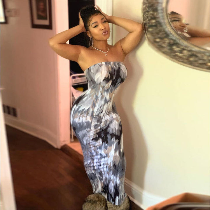 Ombré Tie-Dye Print Slim-Fit Dress