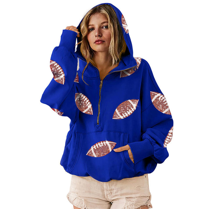 Printed half-zip loose hoodie