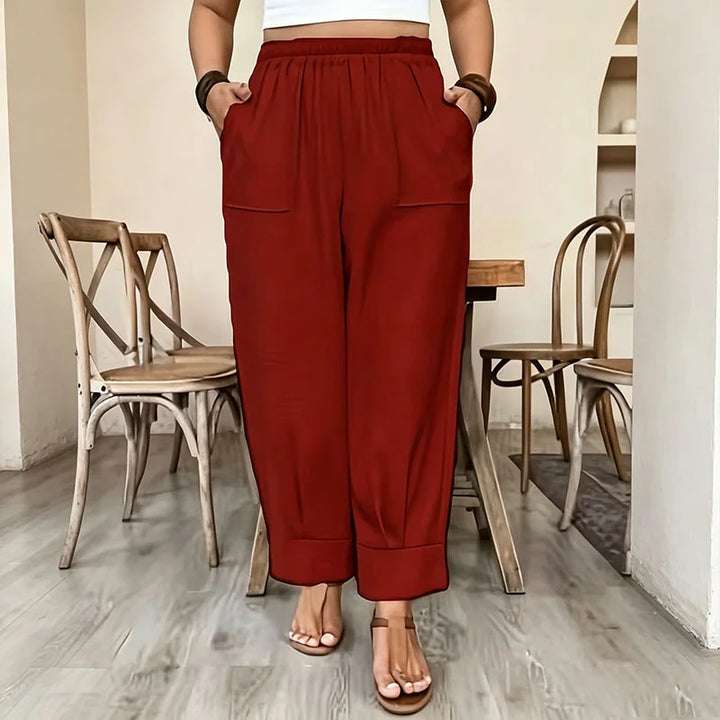 Plus-size casual elastic wide-leg trousers