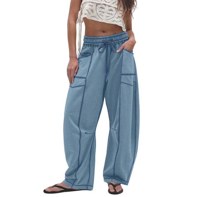 Contrast‑Stitch Baggy Wide Leg Pants