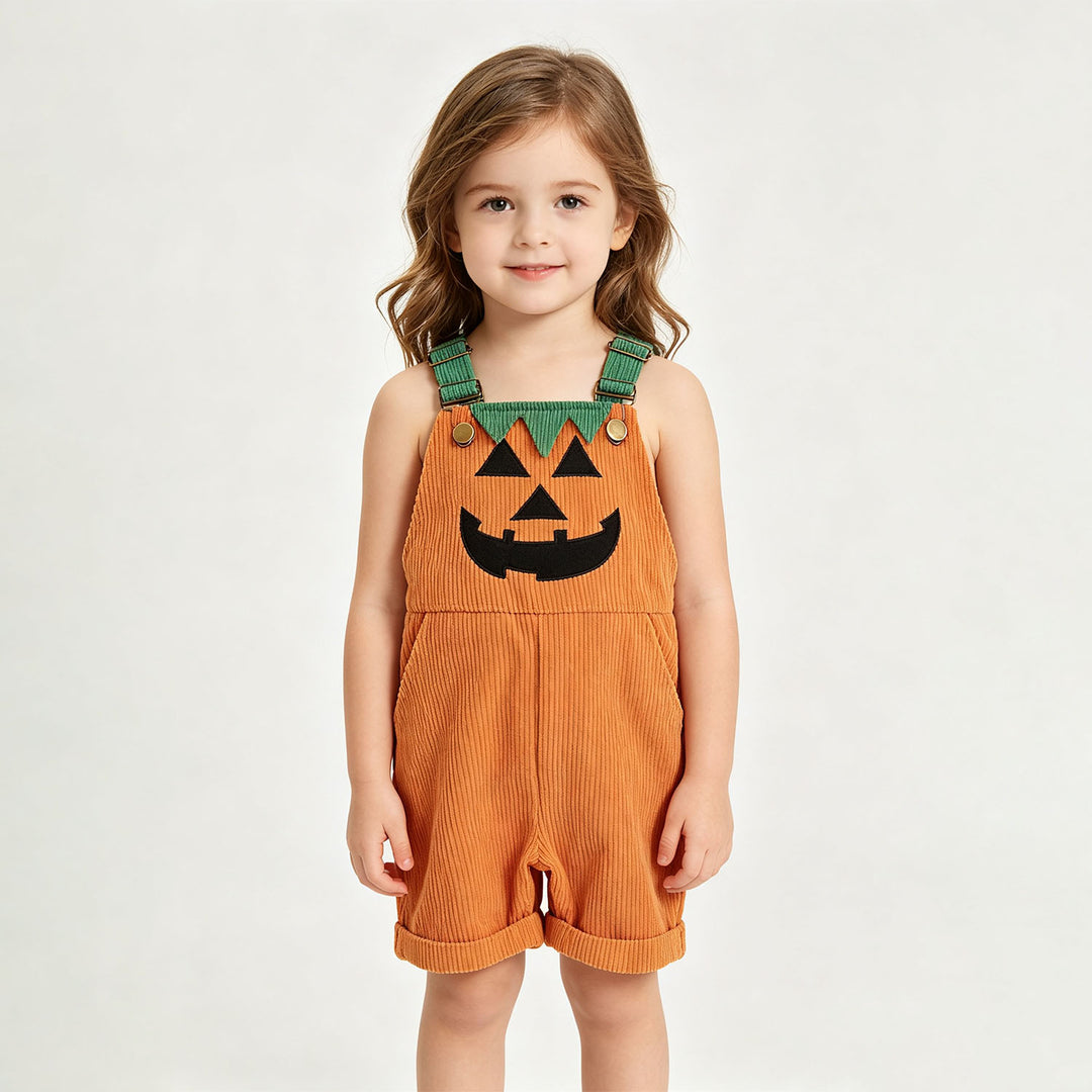 Children's Halloween Pumpkin Face Print Bib Shorts