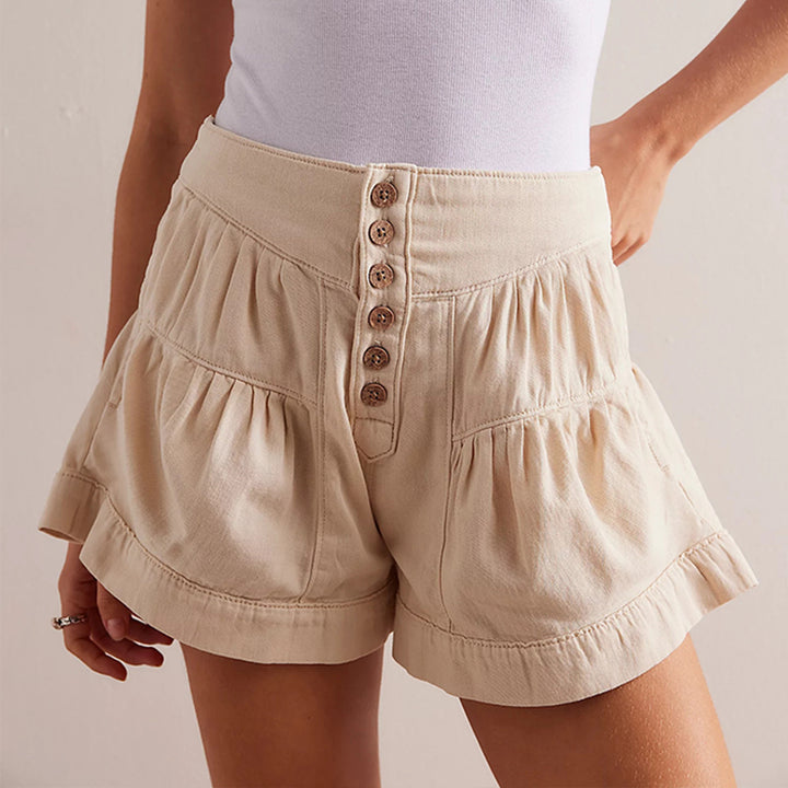 High-waisted tiered denim shorts