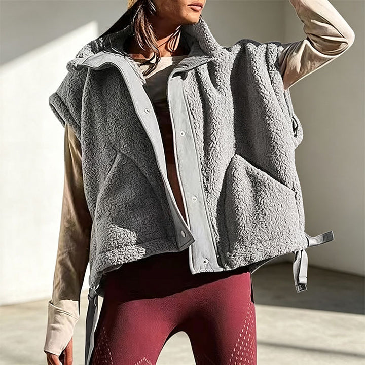 Sleeveless Stand-Collar Plush Warm Jacket