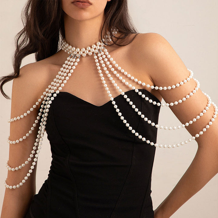 Faux pearl tassel body chain