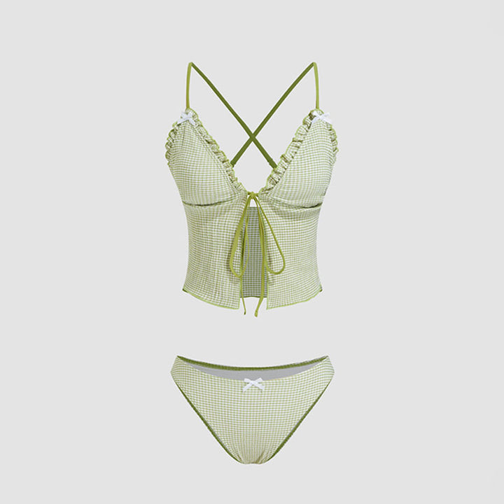 Checked Ruffled Two-Piece Swimsuit