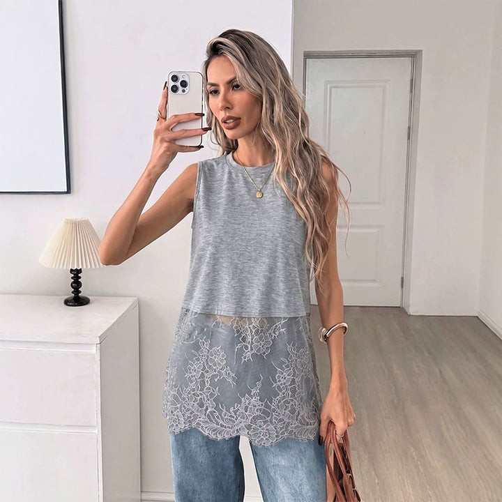 Sleeveless lace-panel top