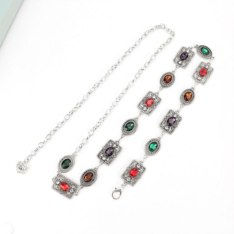 Bohemian style vintage rhinestone-encrusted waist chain belt