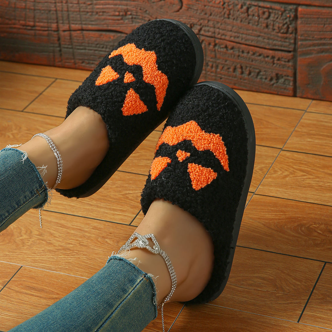 Halloween-patterned plush home slippers