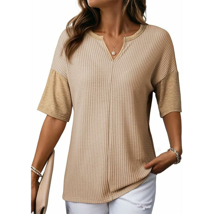 V-neck spliced loose short-sleeved top