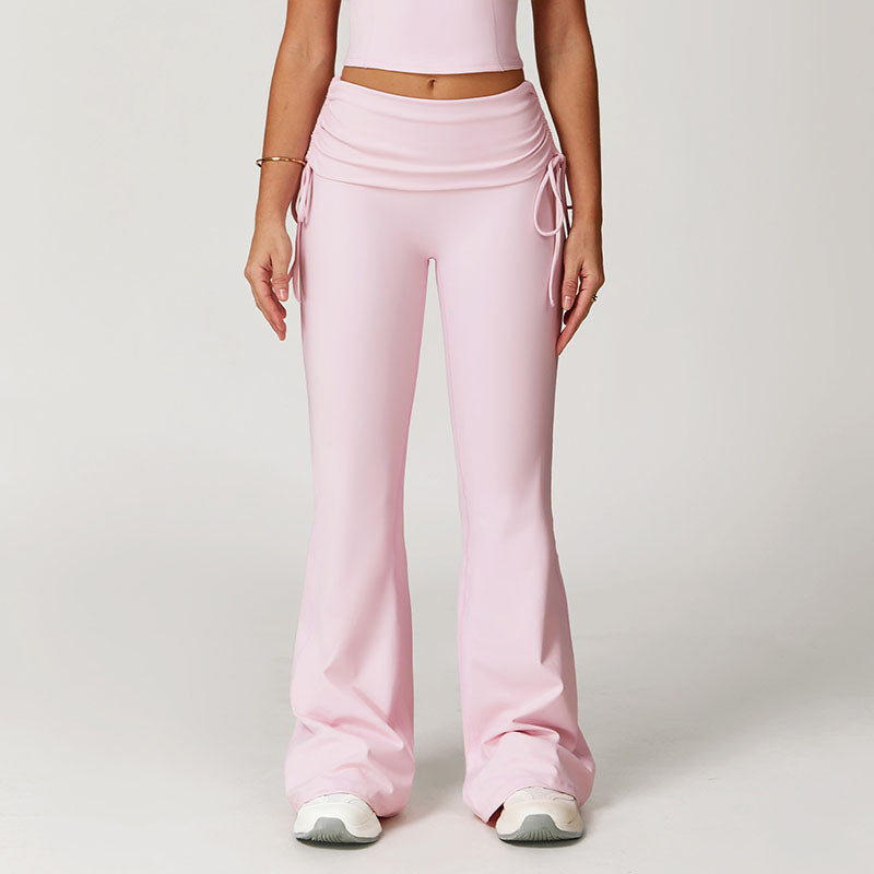 Fold-over high-waisted slight-flare athletic pants