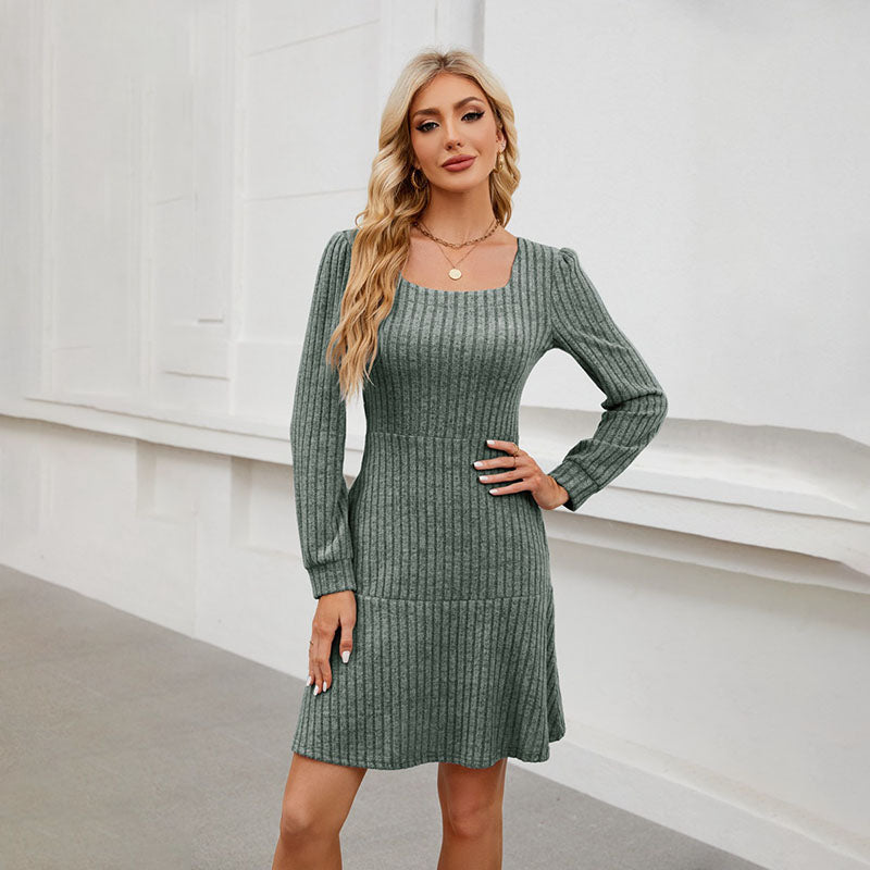 Square-neck ribbed dress