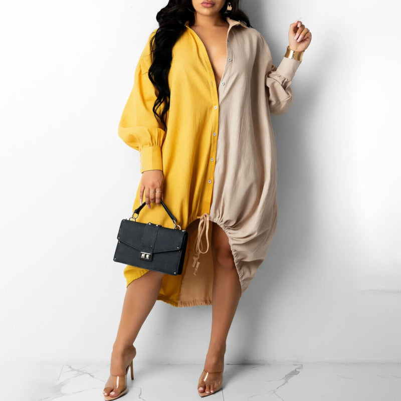 Color-blocked patchwork irregular hem dress