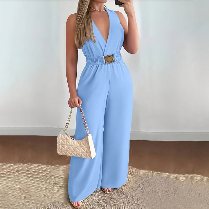 V-neck sleeveless wide-leg jumpsuit